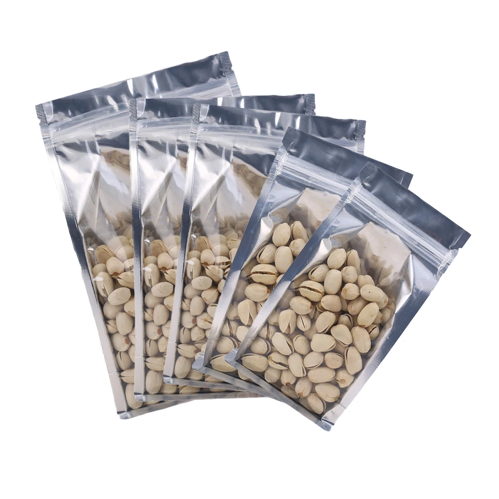 100pcs Smell Proof Stand Up Pouch Pistachio Cashew Nut Heat Sealing Clear Window Zipper Lock Aluminum Foil Side Gusset Bag