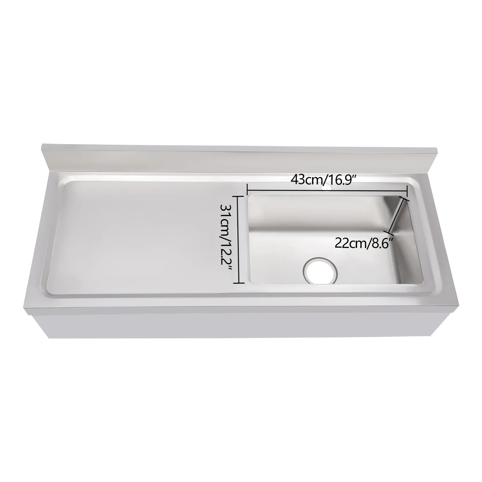 自立型シングルボウルキッチンレストランシンク（蛇口と水切り台付き作業台）