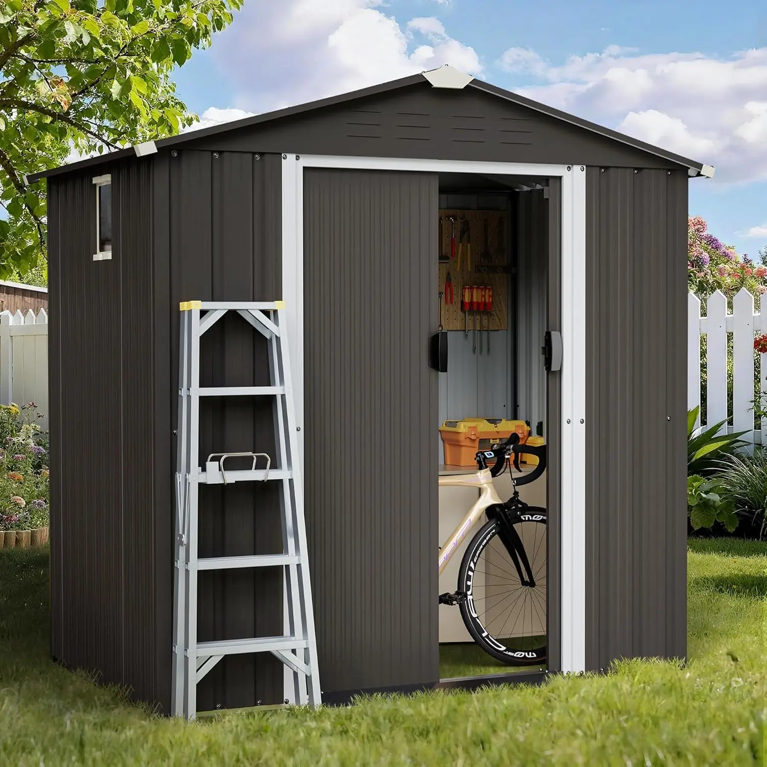 

6x4 FT Outdoor Storage Shed with Window, Lockable Outdoor Waterproof Tool Storage Sheds,Weather Resistant Tool Storag
