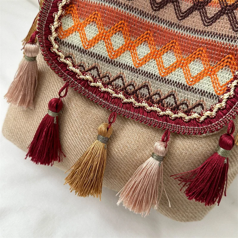 Ethnic style large capacity tassel small bag women's backpack easiest for matchcasual bag trendy