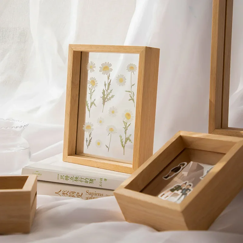 Premium Wooden Double-Sided Glass Picture Frame Transparent Display Frame for Photos, Albums, and Specimens Home Décor