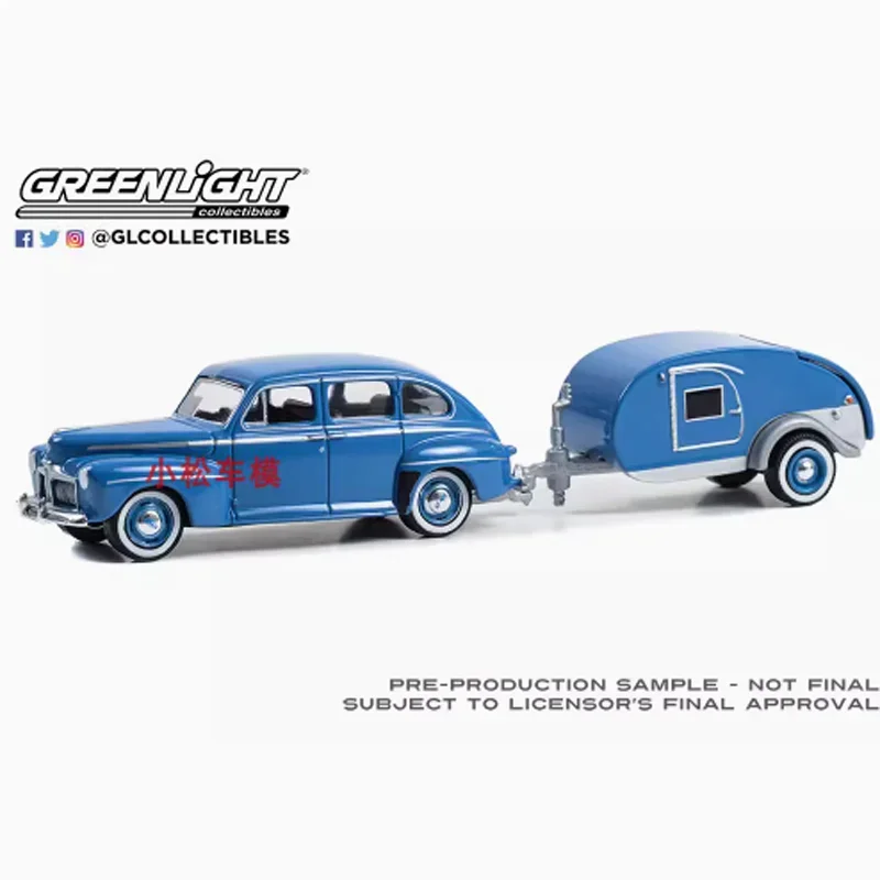 

GreenLight масштаб 1:64 1942 Ford Fordor & Tear Drop Trailer, модель автомобиля из сплава, классический сувенир для взрослых, подарок для хобби и игрушки