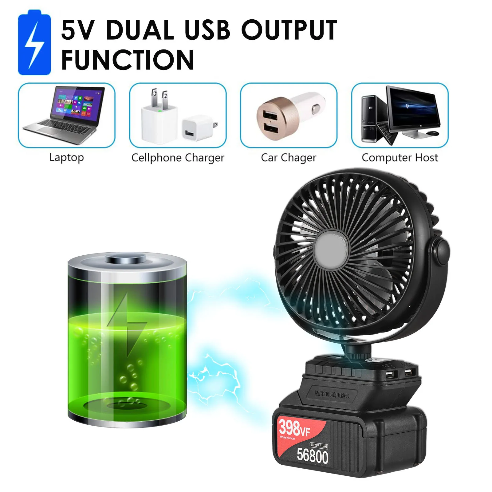 

Mini Portable Lithium Electric Fan Outdoor Camping Fan Low Noise 360°Rotatable Fan with Adjustable Angle LED Light Desktop Recha