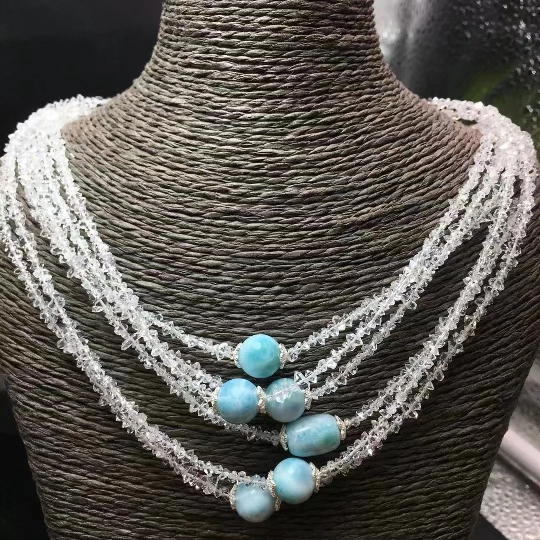 Unit One Piece Cost Effective Natural Larimar Crystal Pendant With Herkimer Diamond Chain Necklace