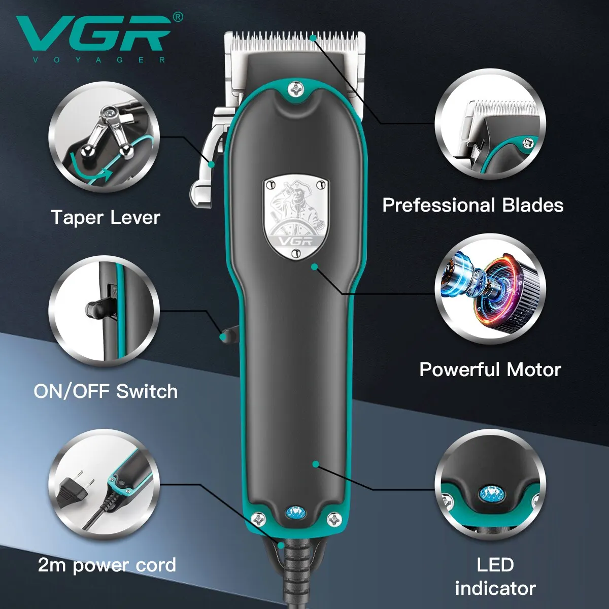 VGR Hair Clipper Professional Hair Cutting Machine Electric Wired Hair Clipper Adjustable Trimmer for Men V 123