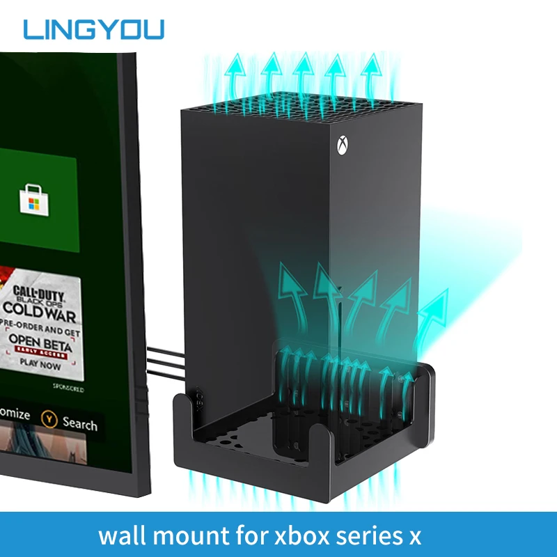 LINGYOU جدار جبل ل Xbox سلسلة X قوي الفضاء إنقاذ حامل قوس شماعات مع فتحات التبريد-يتصاعد على الحائط بواسطة التلفزيون الخاص بك