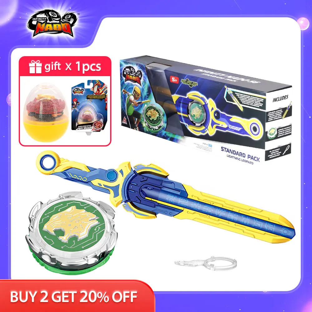 Infinity Nado 6 Standard Pack-Lightning Leopard Glowing Metal Spinning Top Gyro with Monster Icon Sword Launcher Anime Kid Toy