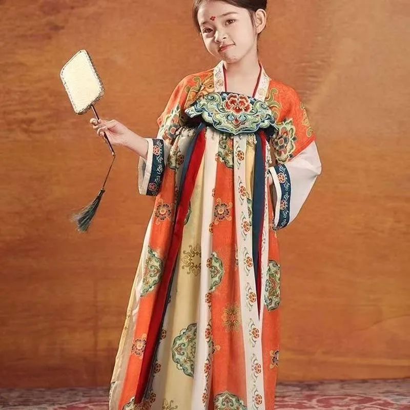 Новое китайское платье ханьфу в стиле ретро с имитацией династии Тан для девочек