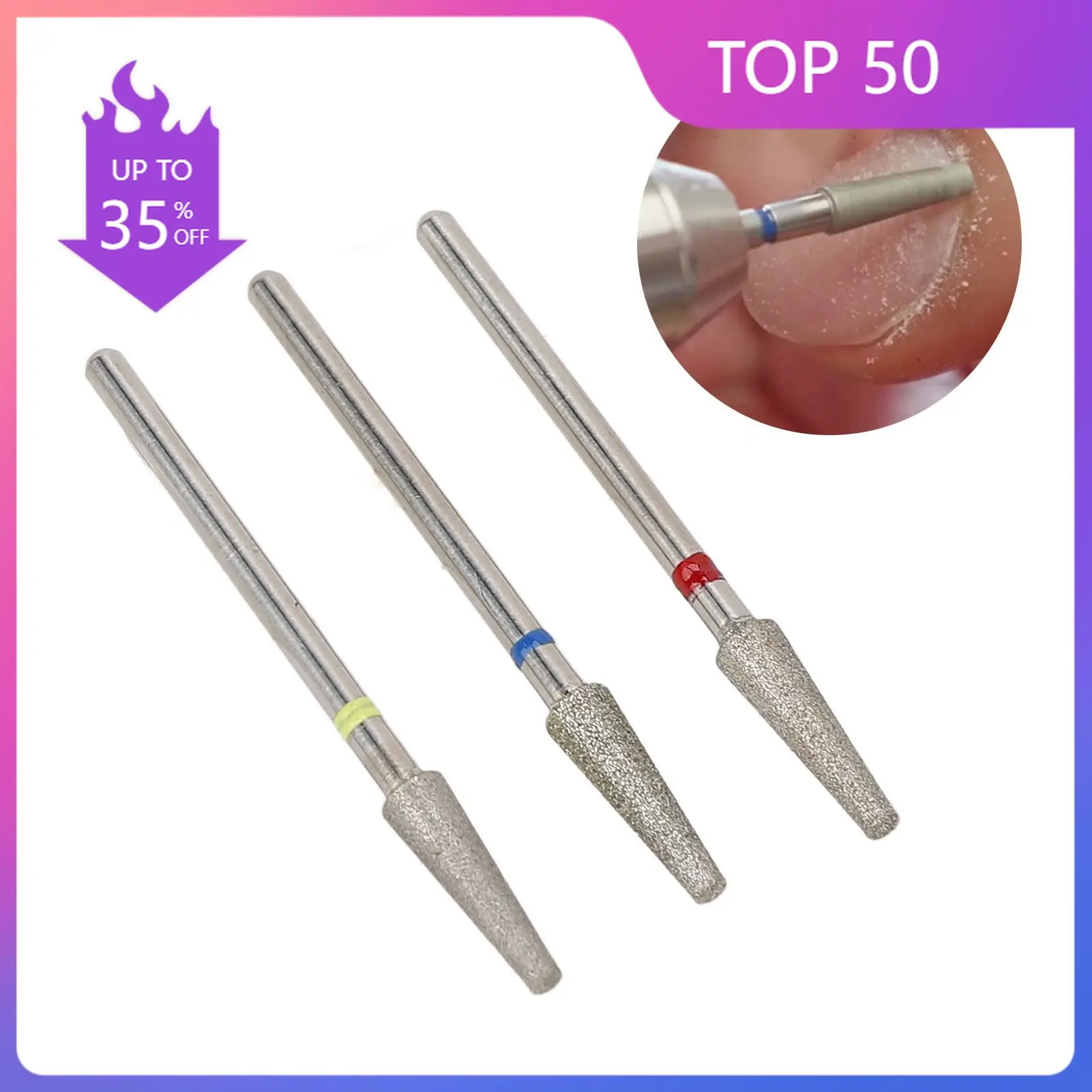 

Diamond Nail Drill Bits Tapered Barrel Flat Top Milling Cutter Smooth Cut Fine/Medium/Extra Fine Grits Nail Art Accessories