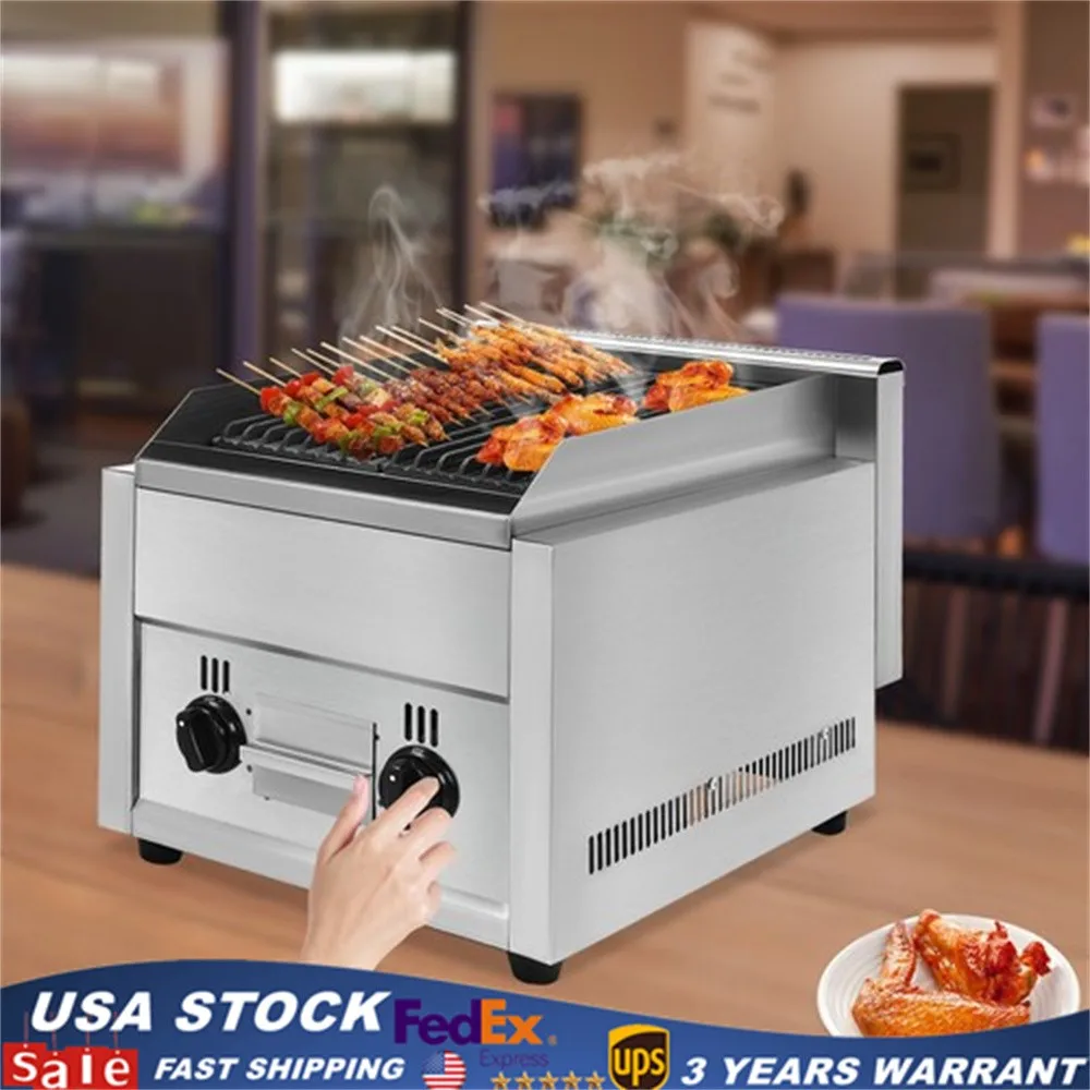 

Radiant Char Broiler Grill 2 Burner Gas & Propane Commercial Gas BBQ Flat Top