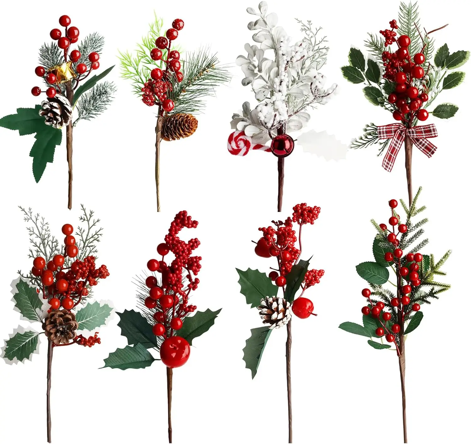 

8 видов искусственных рождественских палочек — красные ягоды и спрей из искусственной сосны, декор елки 9,4-14,3 дюйма для праздничного венок своими руками