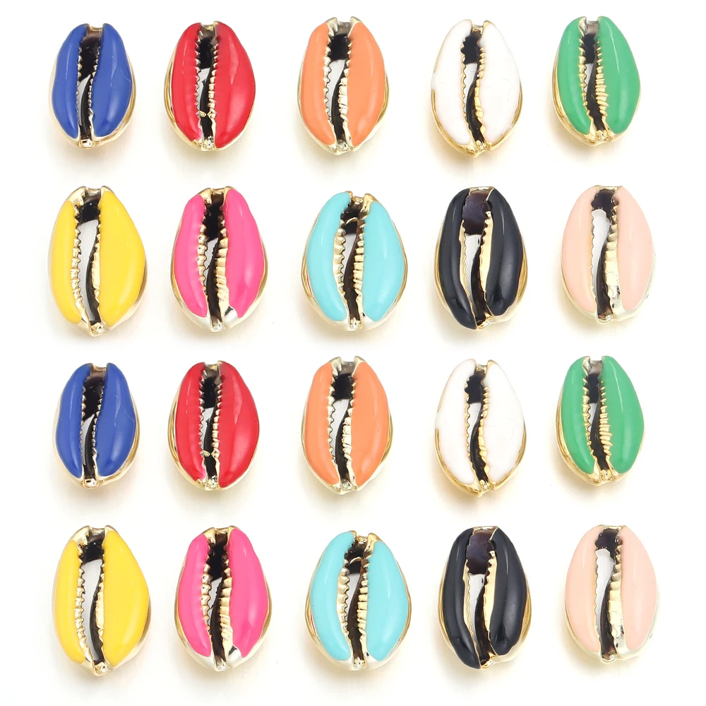 10pcs/ Lot 13-20mm Gold Plated Shell Beads Conch Beads Multicolor Loose Spacer Beads For Jewelry Making DIY  Bracelets Necklace