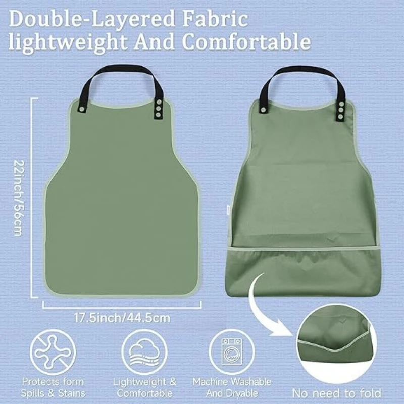 Reusable Waterproof Senior Eating Bib Polyester Cotton Adult Dining Bib Apron for Elderly Patients