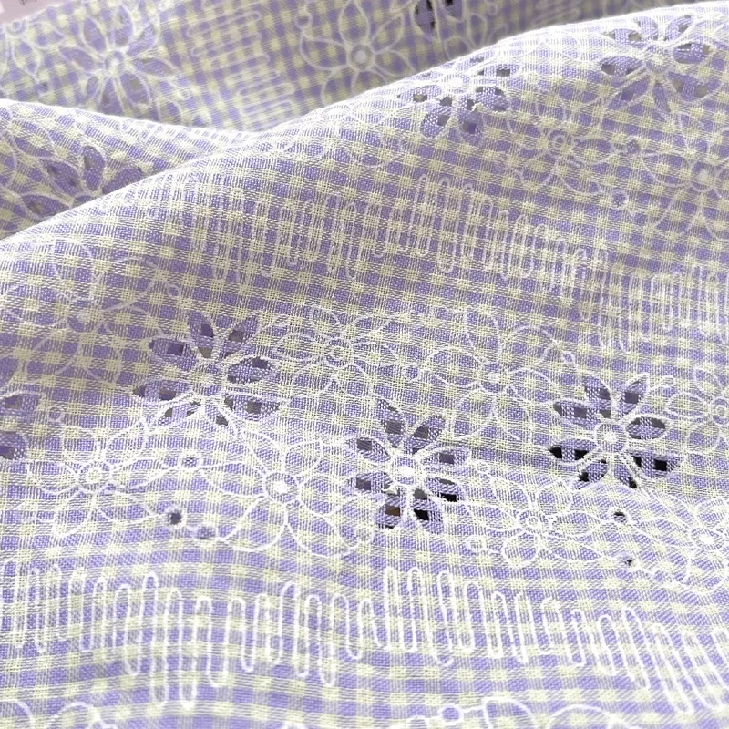 

Cotton Polyester Floral Fabric Purple Hollowed Out Skirt Curtains Handmade DIY Clothes Decorative Accessories