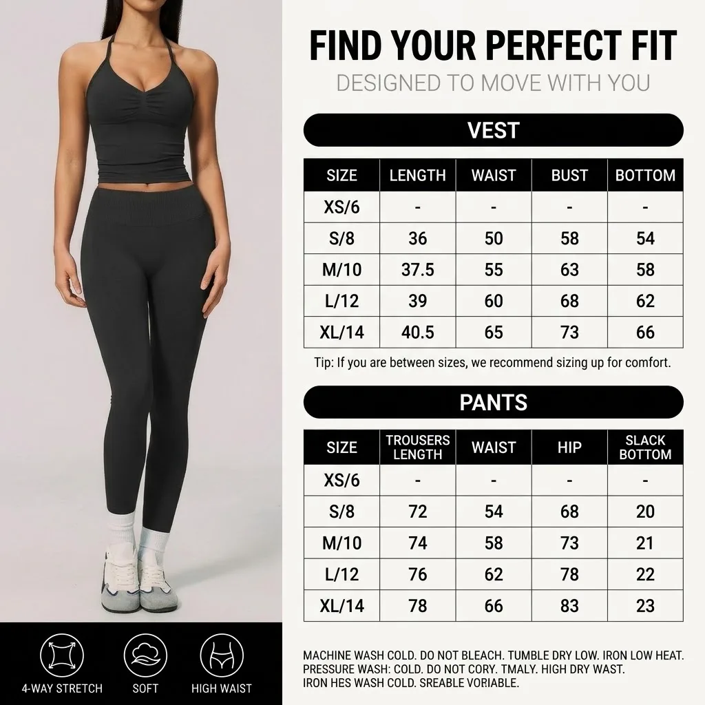 Women 2PCS Halter Yoga Vest Sets Ruched Backless High Waist Flared Pants Workout Fitness Activewear Matching Outfit