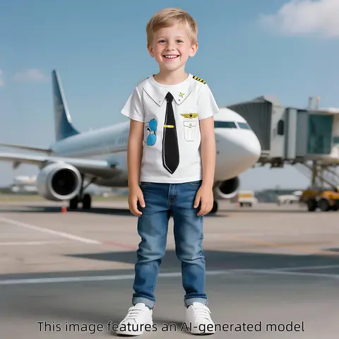 Pilot Costume for Boys Toddler Halloween Pilot Cospaly Clothes Infant Photograph Carnival Birthday Party Performance T-Shirt