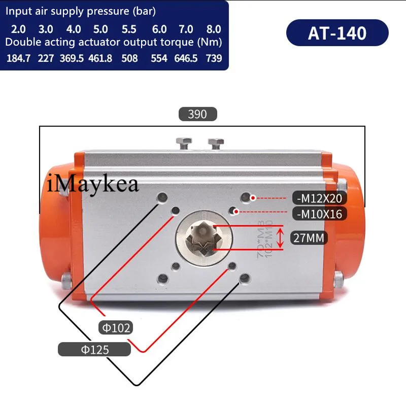 AT140 Double Acting Pneumatic Actuator 8 Corners Output For Pneumatic Ball Valve Butterfly Valve