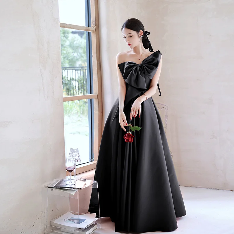 

2023 New Elegant Party Dresses For Women Black Off Shoulder Big Bow Flare Maxi Long Evening Prom Vestidos