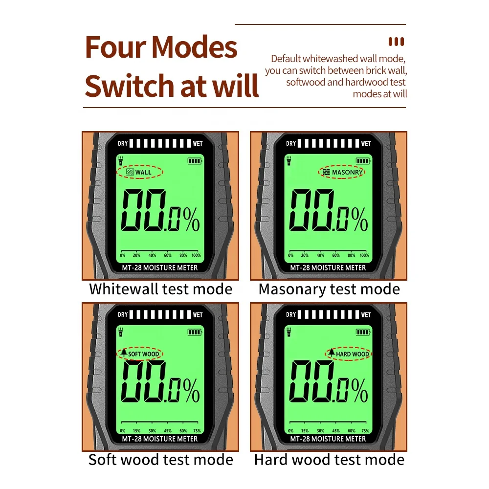 MT28 Inductive  Digital Electrical Tester Measuring tool LCD Display Ectromagnetic Wave Timber Hygrometer Wood Moisture Meter