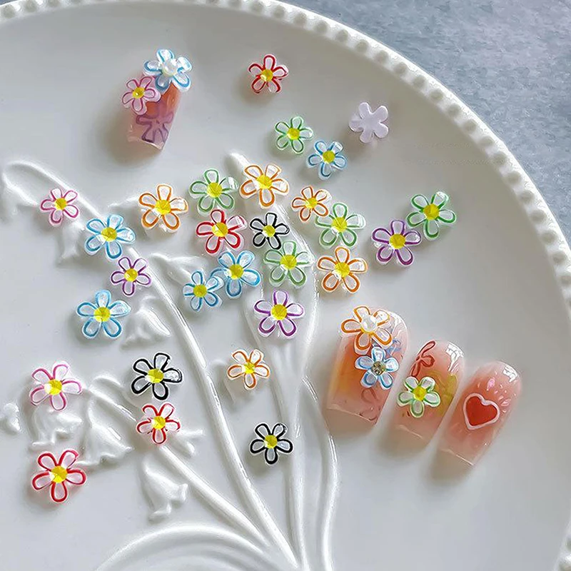 20 قطعة اختراق الجليد خمسة البتلة زهرة مسمار الملحقات الملونة مختلطة الراتنج مسمار الحفر ثلاثية الأبعاد مجوهرات أظافر مواد الديكور