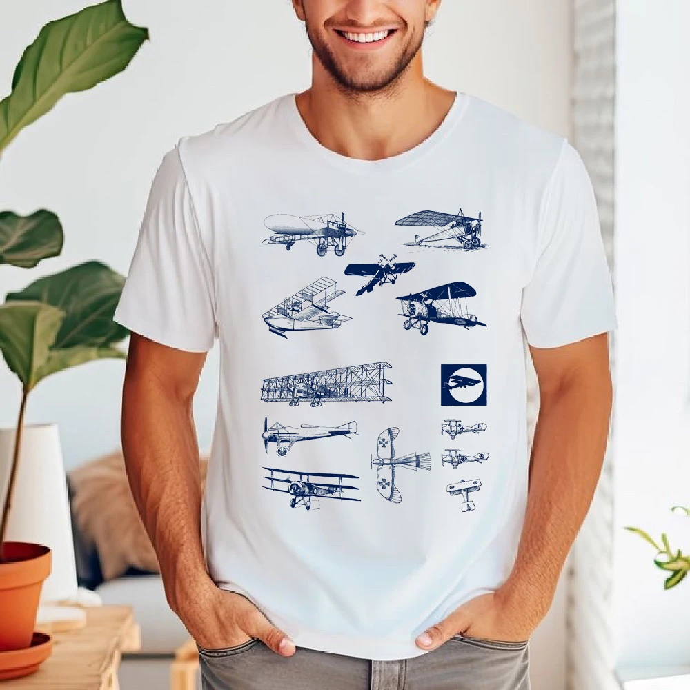 

FPACE Vintage Aircraft Illustrations Printed T-shirt Graphic Hipster Men t shirt Hip Hop Men's Clothing Women Oversized t-shirt