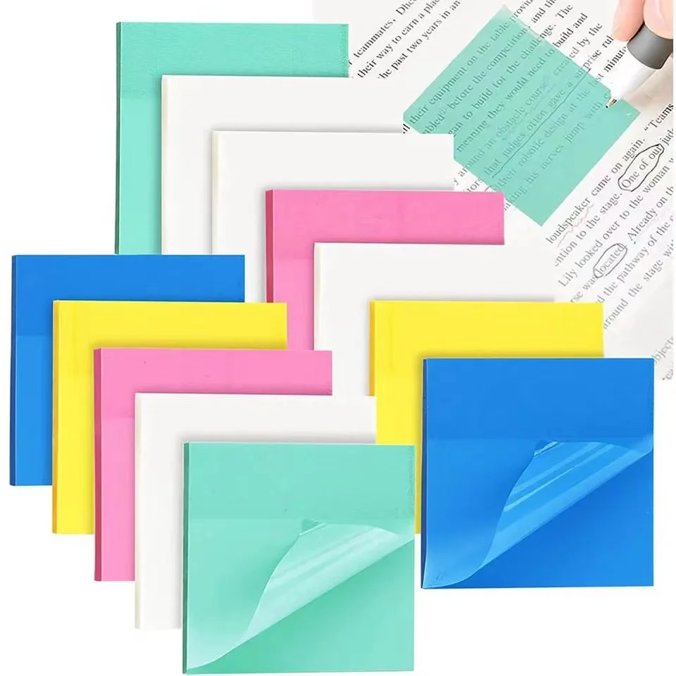 50 Sheets 3 * 3 Inch Transparent Sticky Notes Waterproof PET Memo Clear Sticky Notes Paper Students Notepad Creative Stationery