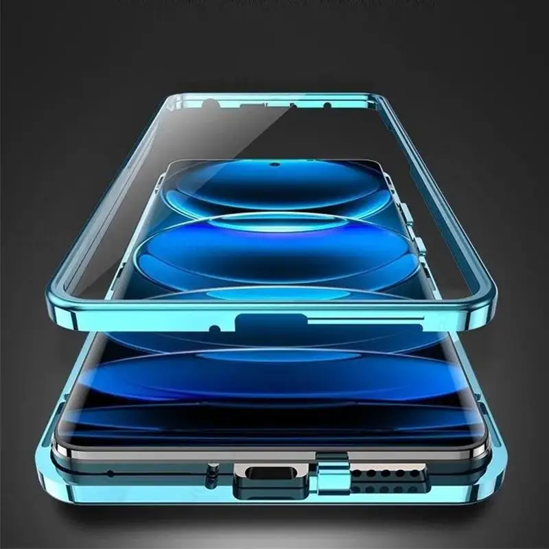 For Redmi Note 13 Pro Plus Tempered Glass Leather Phone Case For Redmi Note 12 Turbo 13 Pro 360 Double Sided Magnetic Flip Cover