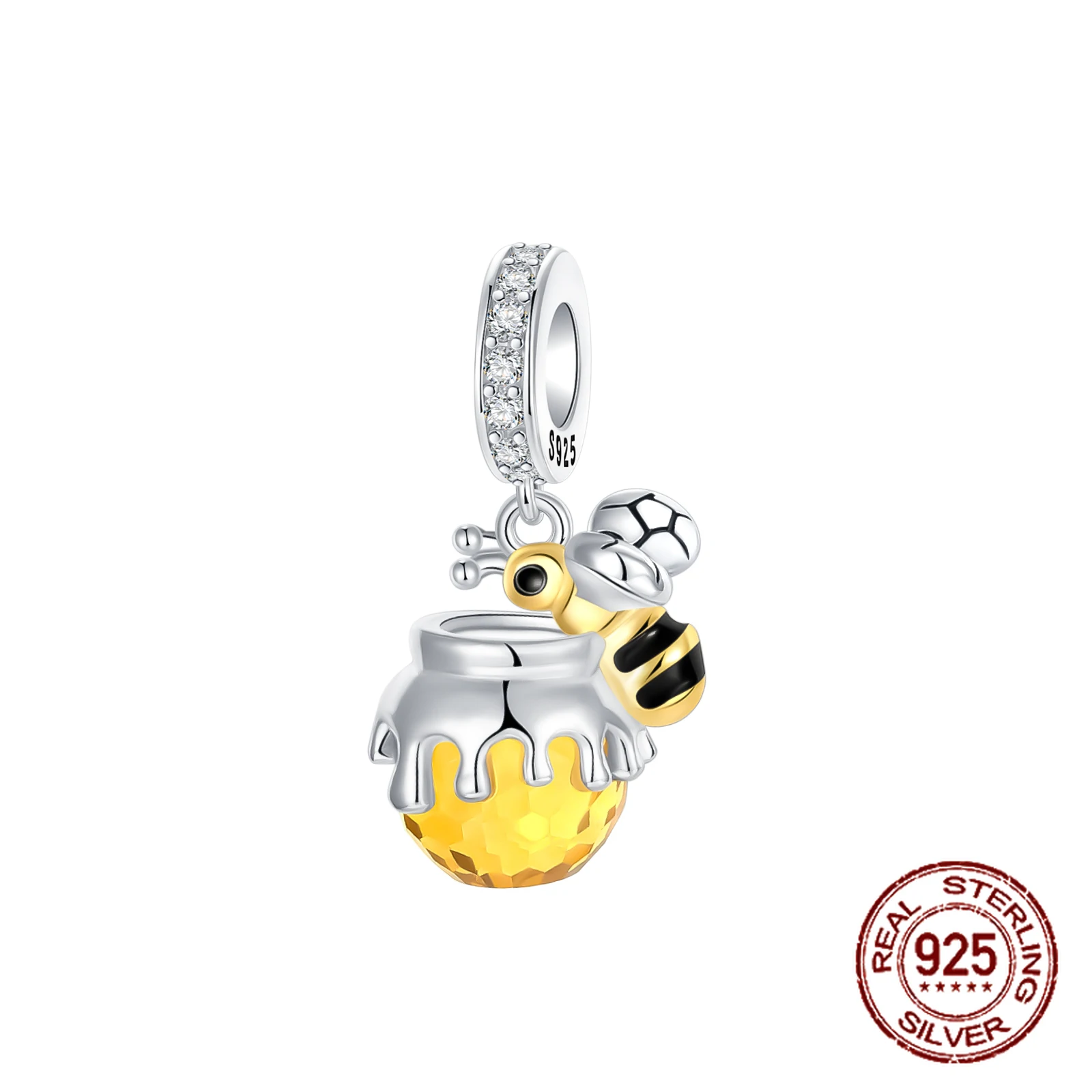 

925 Sterling Silver Sweet Harvest Bee and Honey Pot Pendant Charm Fit Original Charm Bracelets Women DIY Jewelry Gift
