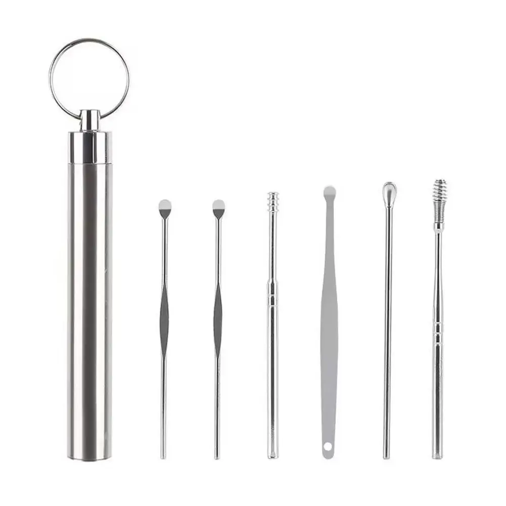 6Pcs/set ear cleaner Ear Wax Pickers Stainless Steel Earpick Wax Remover piercing kit earwax Curette Spoon Care Ear Clean Tools