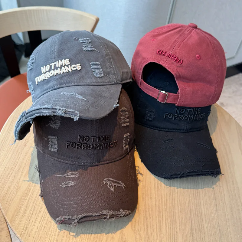 Trendy Street Style Unisex Distressed Washed Baseball Cap for Women 3D Letter Embroidery Large Head Circumference