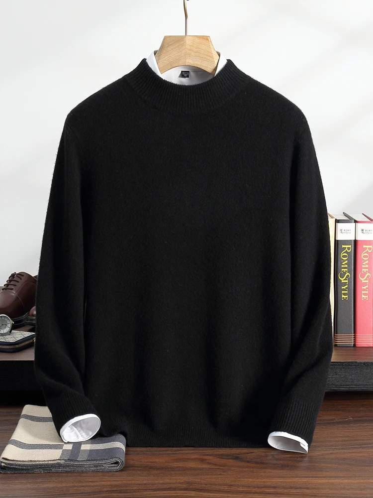 TLOML Suéter masculino grosso 100% caxemira, gola redonda, manga comprida, pulôver, outono inverno, macio, quente, malhas de caxemira, tops casuais inteligentes