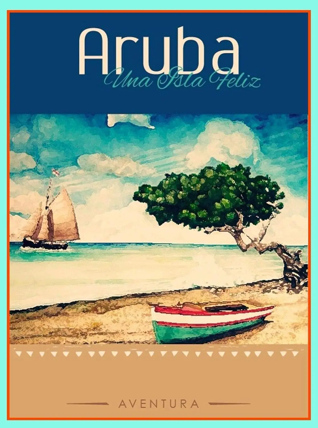 Metal Sign Wall Plaque Caribbean Aruba UNA Isla Feliz Dutch America Travel Advertisement Art Art Decor House Home Tin Signs 8X12