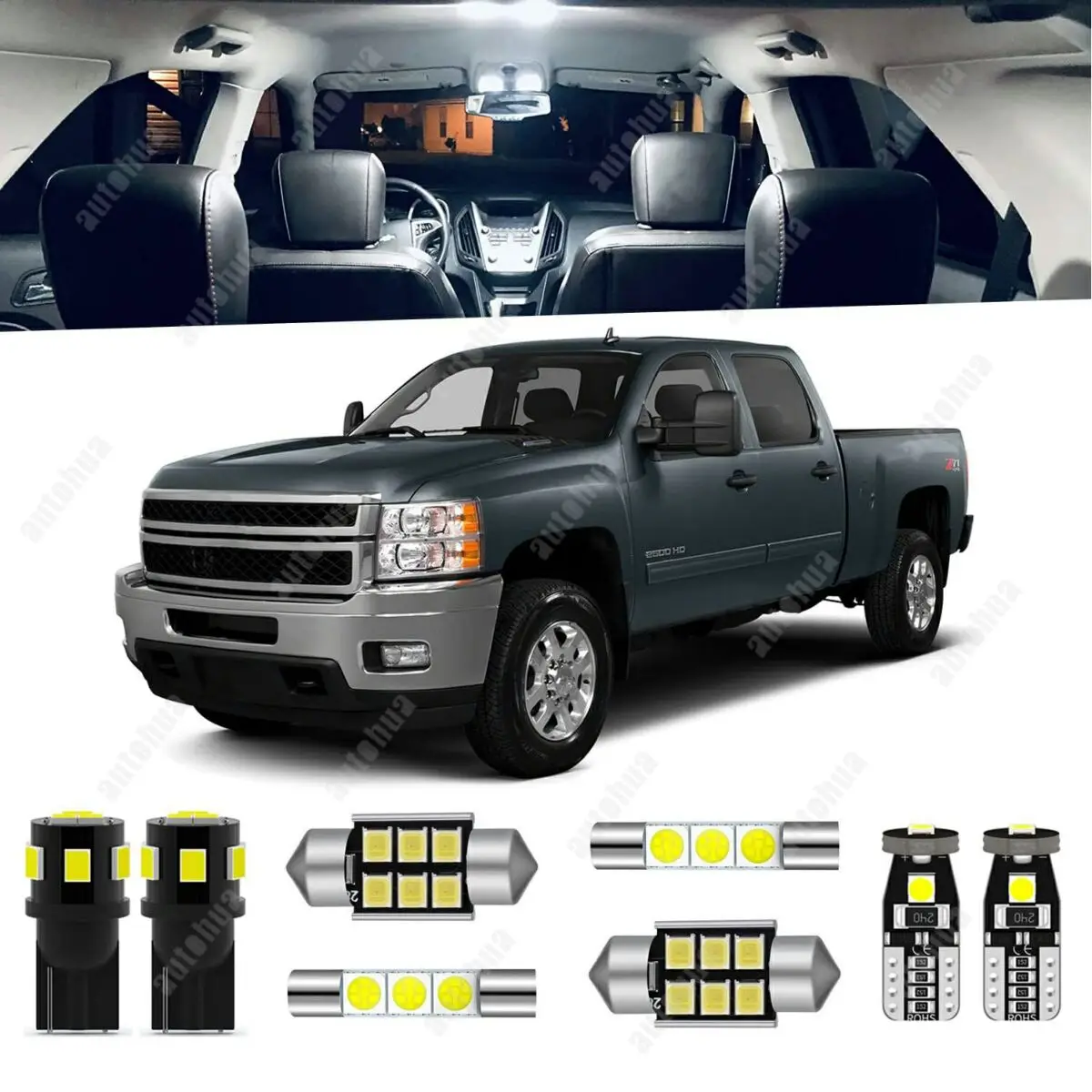 

LED Interior Lights For Chevrolet Silverado GMC Sierra 2007-2013 White 6000K LED Lighting 23Pcs