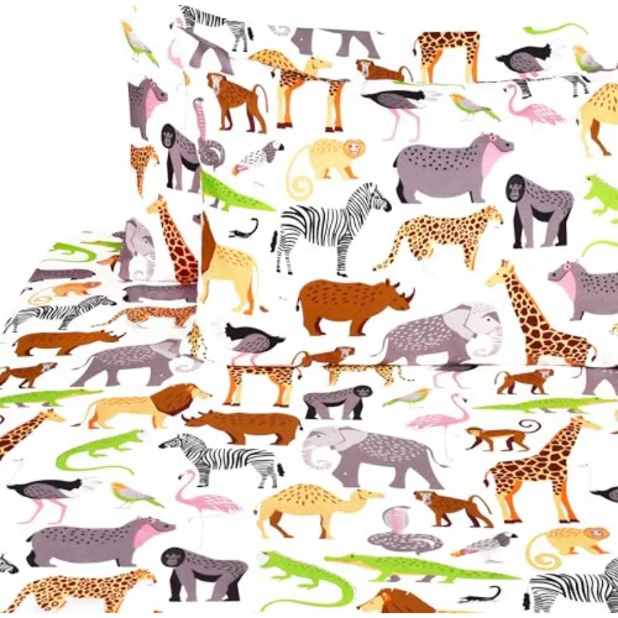 

Jungle Animals Leopard Zebra Elephant Snake Sheet Set Boys Bedroom Decoration Gift 0% Cotton Flat Sheet + Fitted Sheet + Pillow