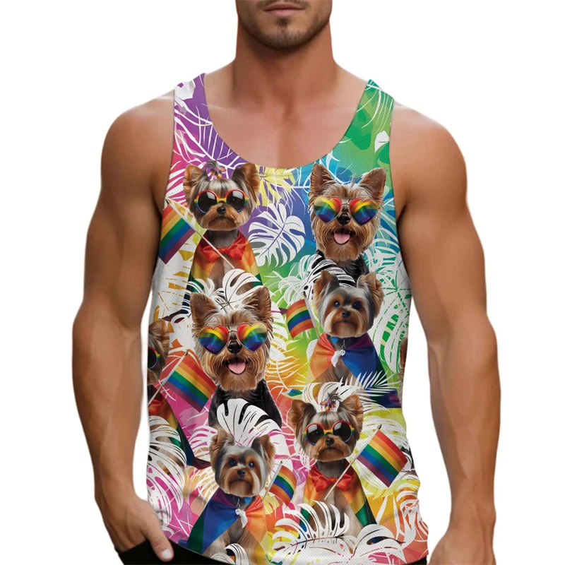 Proud Lesbian LGBT Rainbow 3D Printed Tank Top For Men Clothes Fashion Gay Pride Parade Vest Cute Pet Dogs Retriever Undershirt