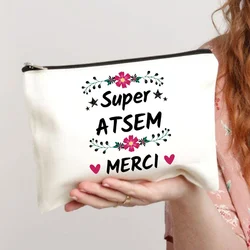 Merci-Bolsa de maquillaje Impresa en francés, estuche grande para lápices, suministros de papelería escolar, bolsa de almacenamiento, bolsa de lavado de viaje, regalos para Atsem