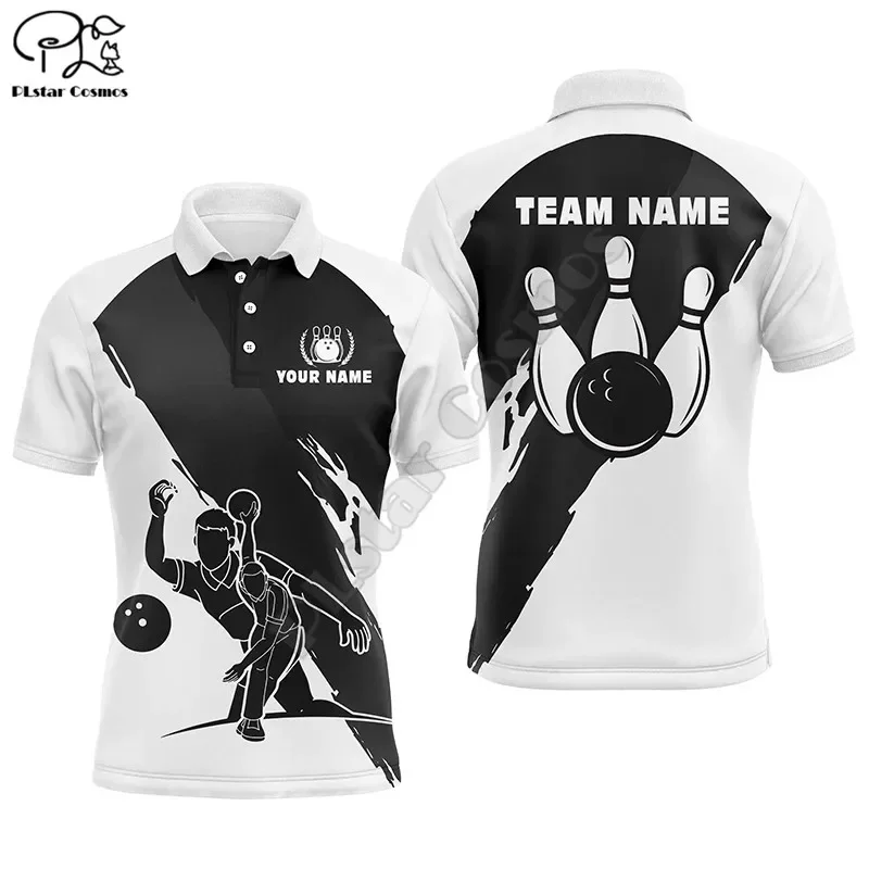 Personalized Bowling Shirts For Men Bowling Balls And Pins Bowling Team Shirts Blue 3D Printed Polo Shirts Tees