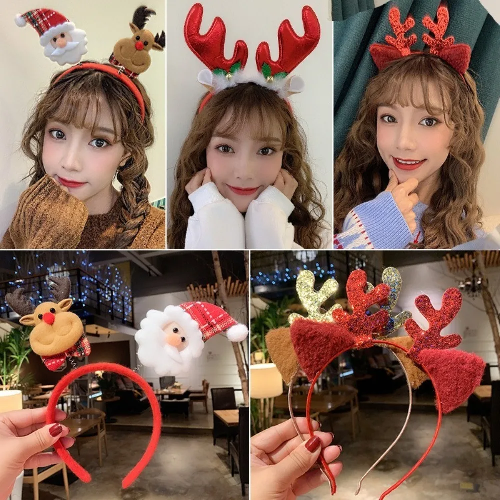 

Cartoon 3D Spring Christmas Headband Christmas Hat Fluffy Children Headwear Deer Ear Hair Clip Santa Claus Hairband