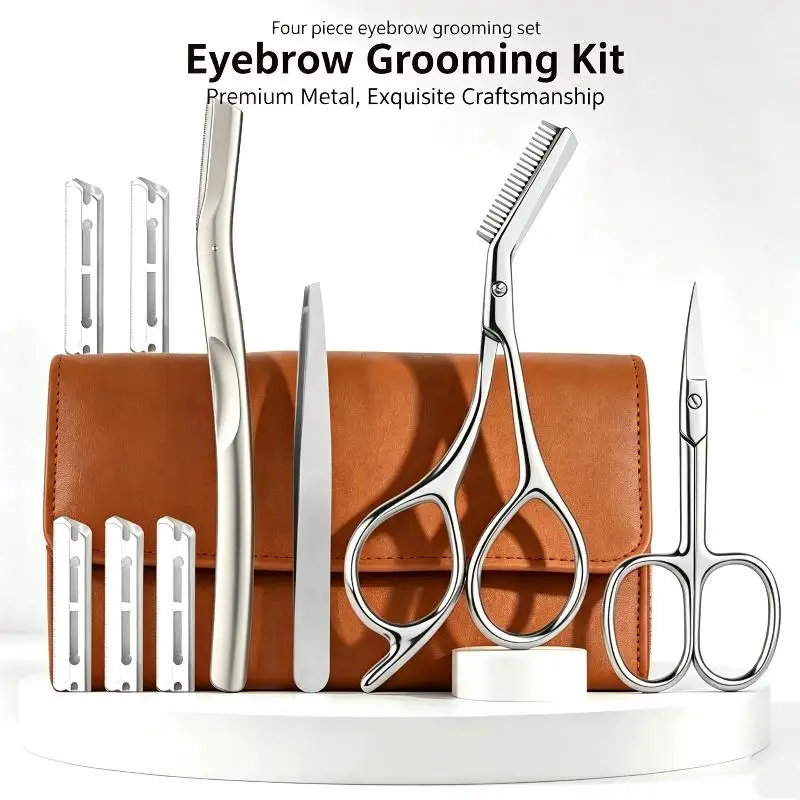 Stainless Steel Eyebrow Grooming Kit 1/4Pcs Easy to Use Non-slip Grip Eyebrow Shaper for Beginner Daily Makeup Use