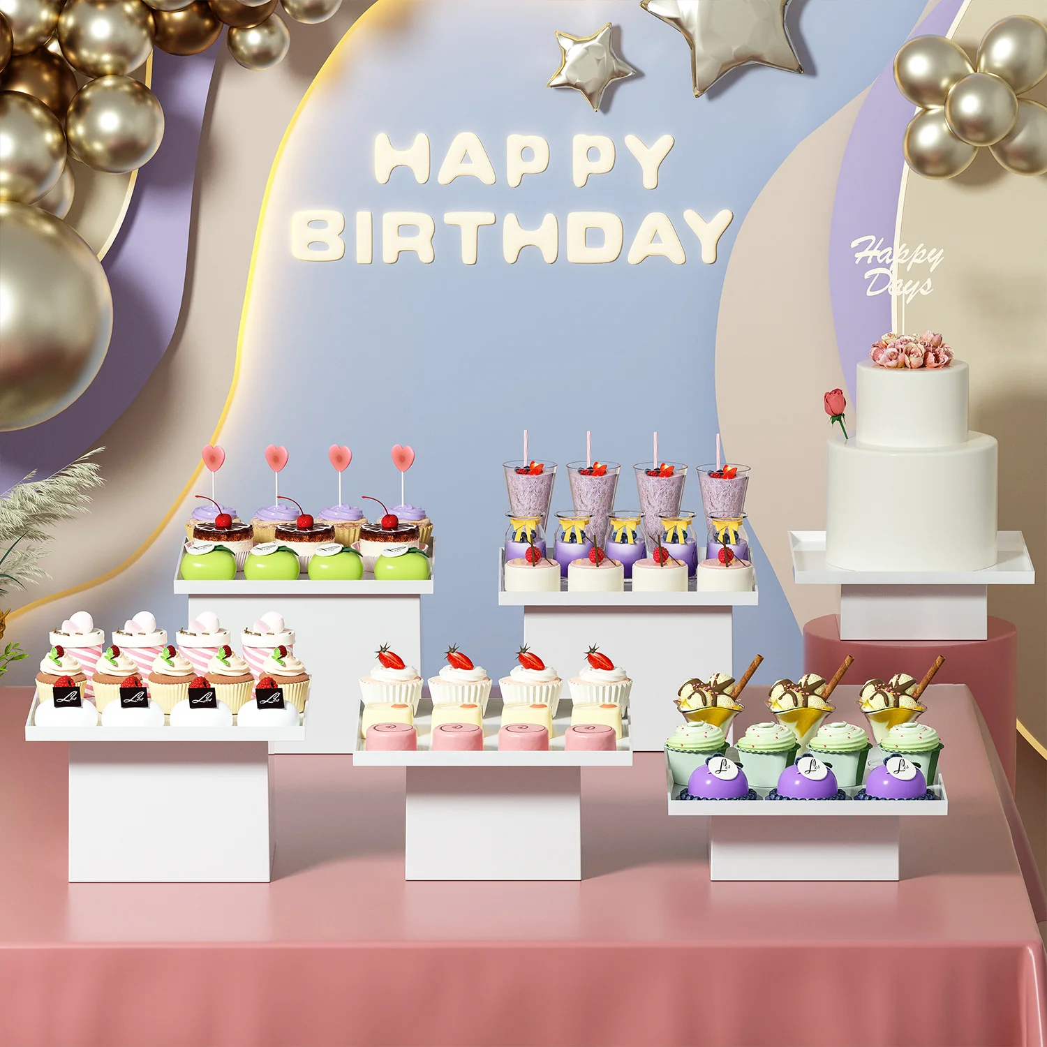 4 Stück/5 Stück weiße Acrylwürfel als Hochzeitsständer, Lebensmittel-Präsentationsständer, Kuchen- und Desserttisch, Hochzeitsdekoration. – Detail 4