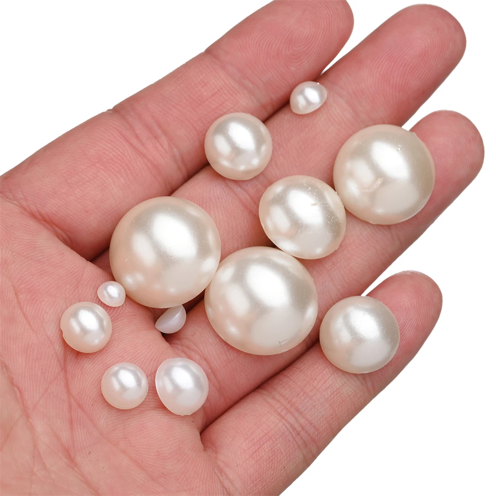 1.5/2/3/4.5/6/8/10/20mm Imitation Pearl Beads Abs Plastic Half Round Flatback Beads For Nail Art Craft Scrapbook Decor Garment