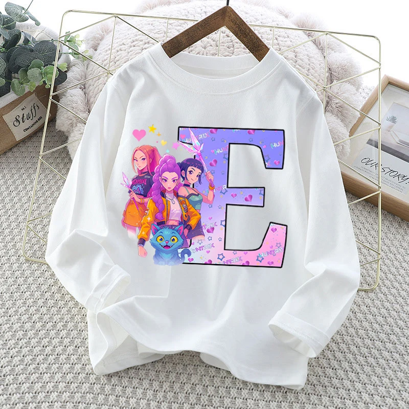 KPop شيطان الصيادين تي شيرتات طويلة الأكمام للفتيات الكرتون رسالة تي شيرت مطبوع الأطفال الخريف الحلو لطيف ملابس الاطفال الهدايا #1