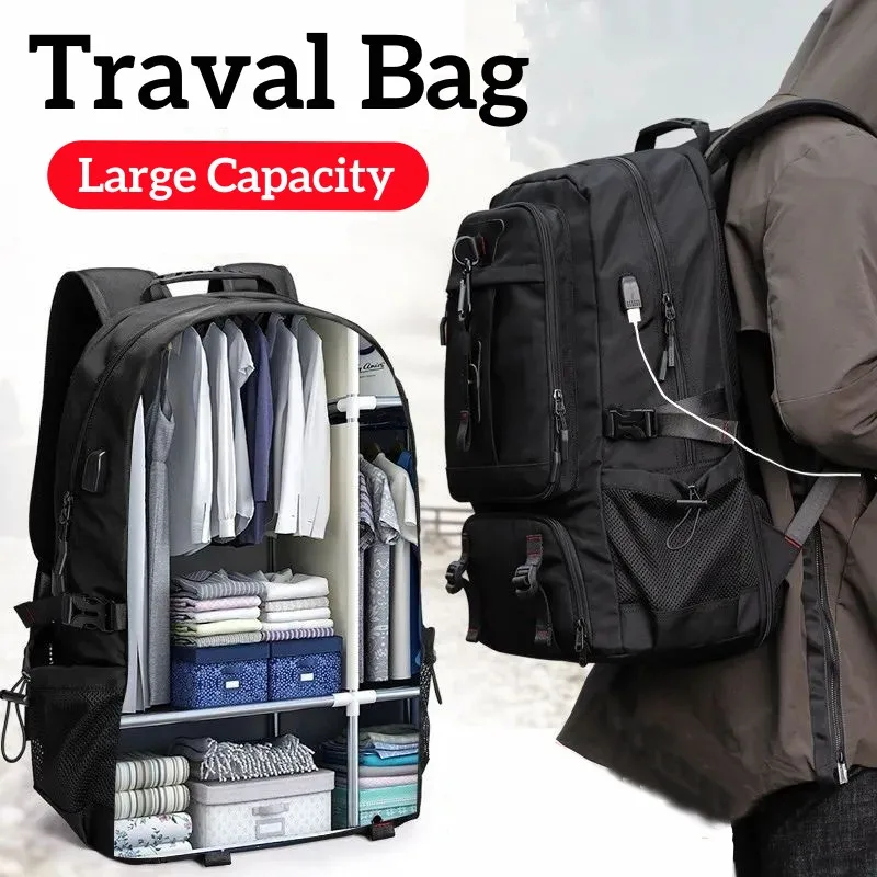 USB Men Travel Bag Traveling Boarding Backpack Outdoor Sports Luggage Rucksack 50L 60L 80L Shoulder Bag Turist Trip Camping Bag