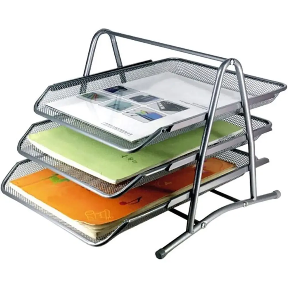 

3-Tier Mesh Metal Magazine Holder - Desk Organizer for Office, Dorm, and Home Use