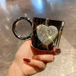 High appearance level glass mug artificial diamond home water couple cup tea cup birthday gift coffee cup