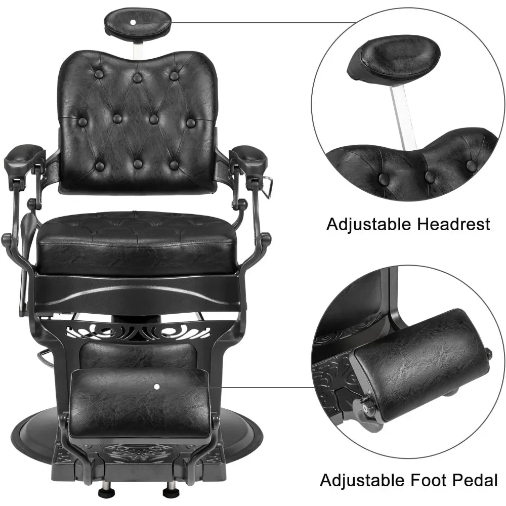 Heavy Duty Vintage Recline Barber Chair Hydraulic with Headrest