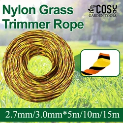 2.7MM/3.0MM*5M/10M/15M Nylon Grass Trimmer Line Square Twist For Brush Cutter Brush Cutter Colorful Rope Lawn Mower Accessory