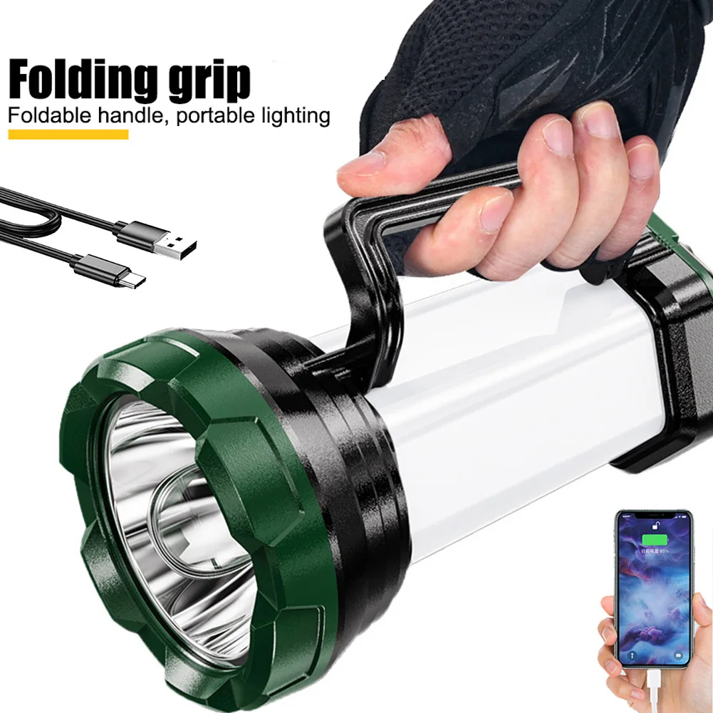 Powerful LED Flashlight Handheld Searchlight Spotlight Super Bright USB Rechargeable Camping Light Work Light Waterproof Torch