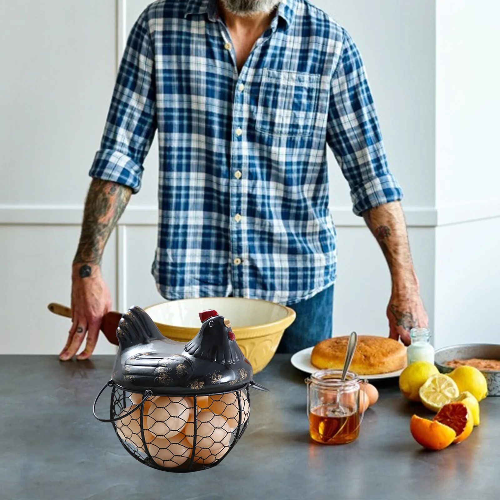 

Chicken Shape Snack Basket Egg Holder Premium Ceramic Iron Home Desktop Adornment Fruits Vegetables Storage Gift