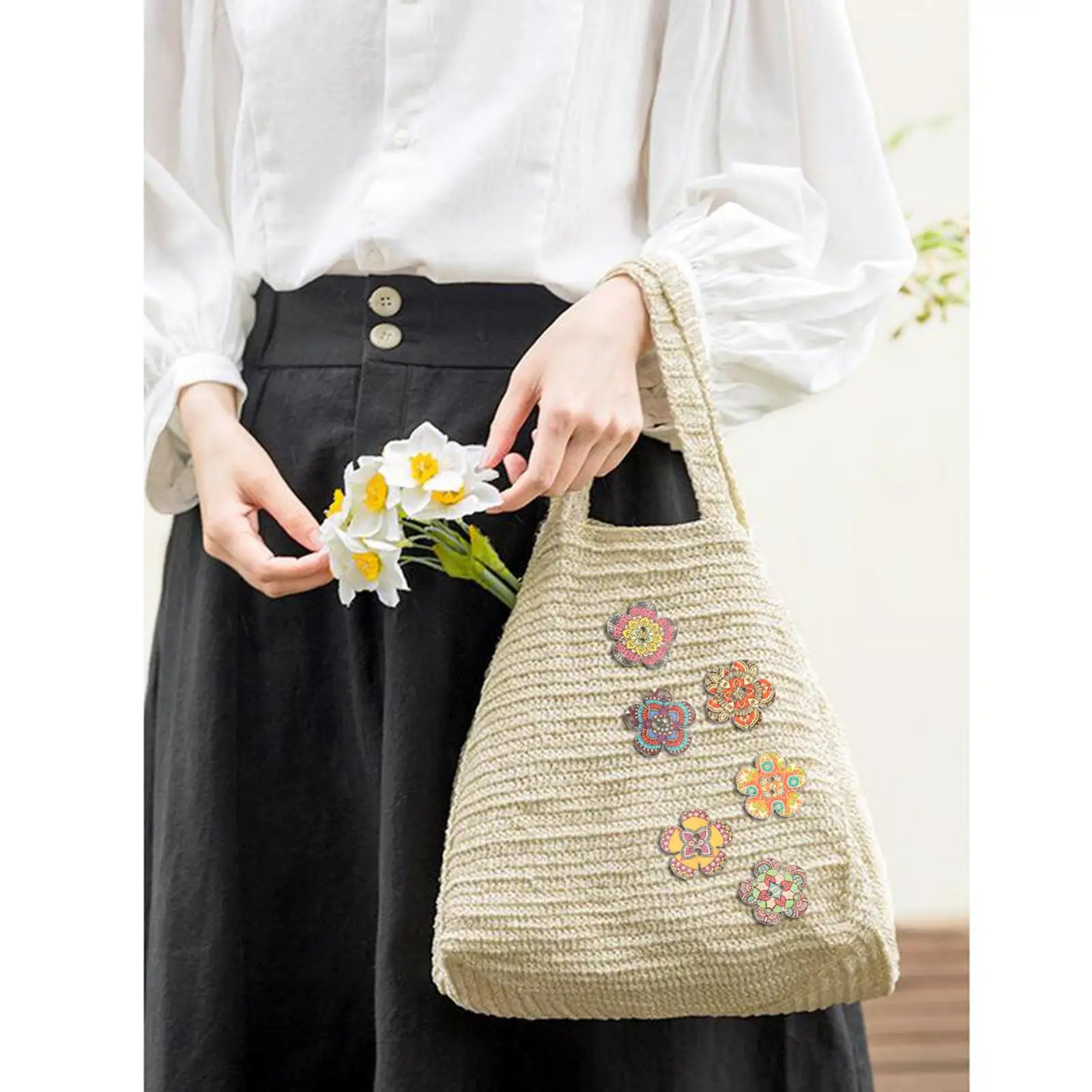 5x100pcs Mixed Random Flower Painting Wooden Retro Buttons Assorted Color 1